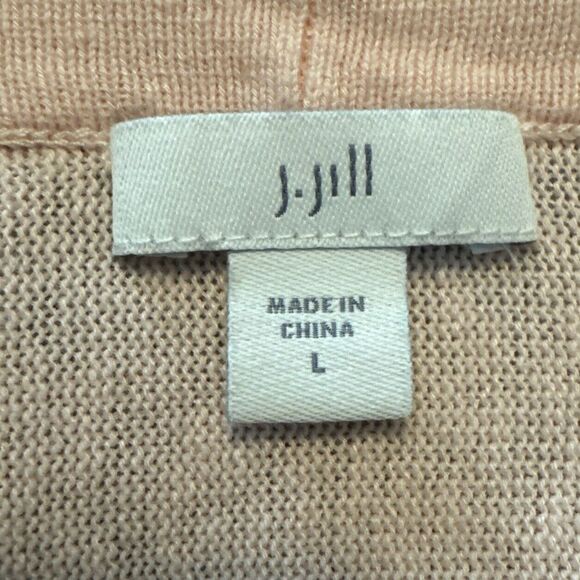 J.Jill PINK Linen Blend Open Front Fringe Hem 3/4 Sleeve Cardigan Sz Large - Picture 7 of 9